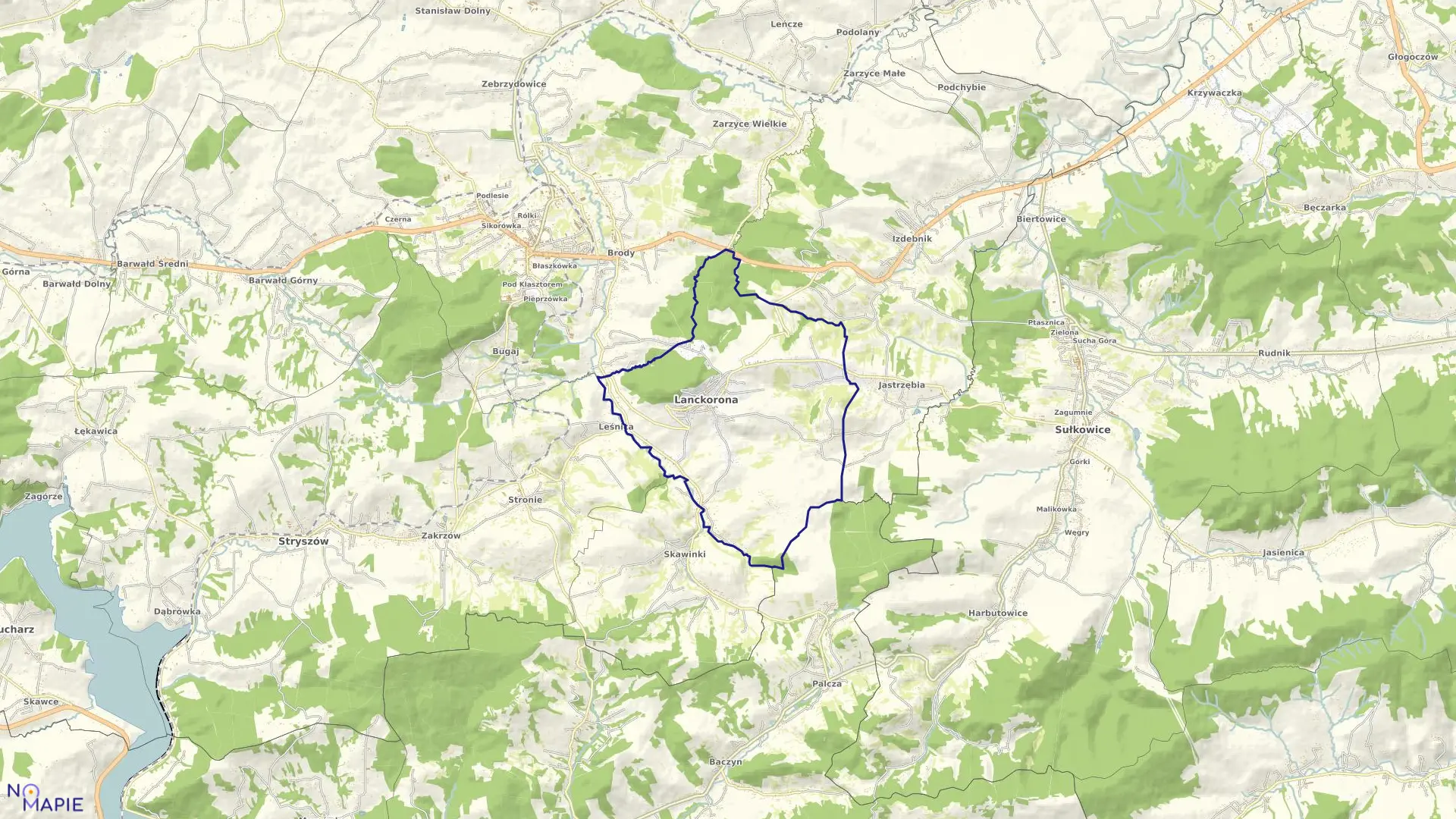 Mapa obrębu LANCKORONA w gminie Lanckorona