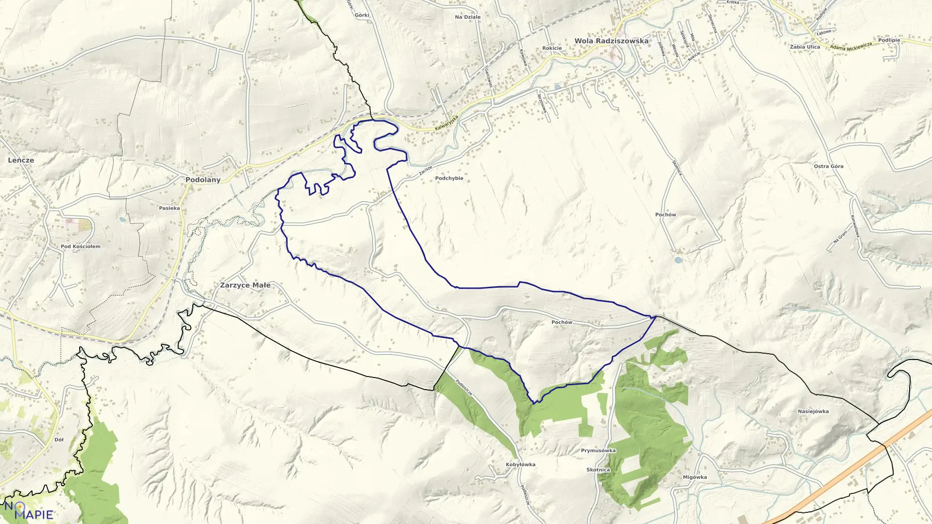 Mapa obrębu PODCHYBIE w gminie Lanckorona