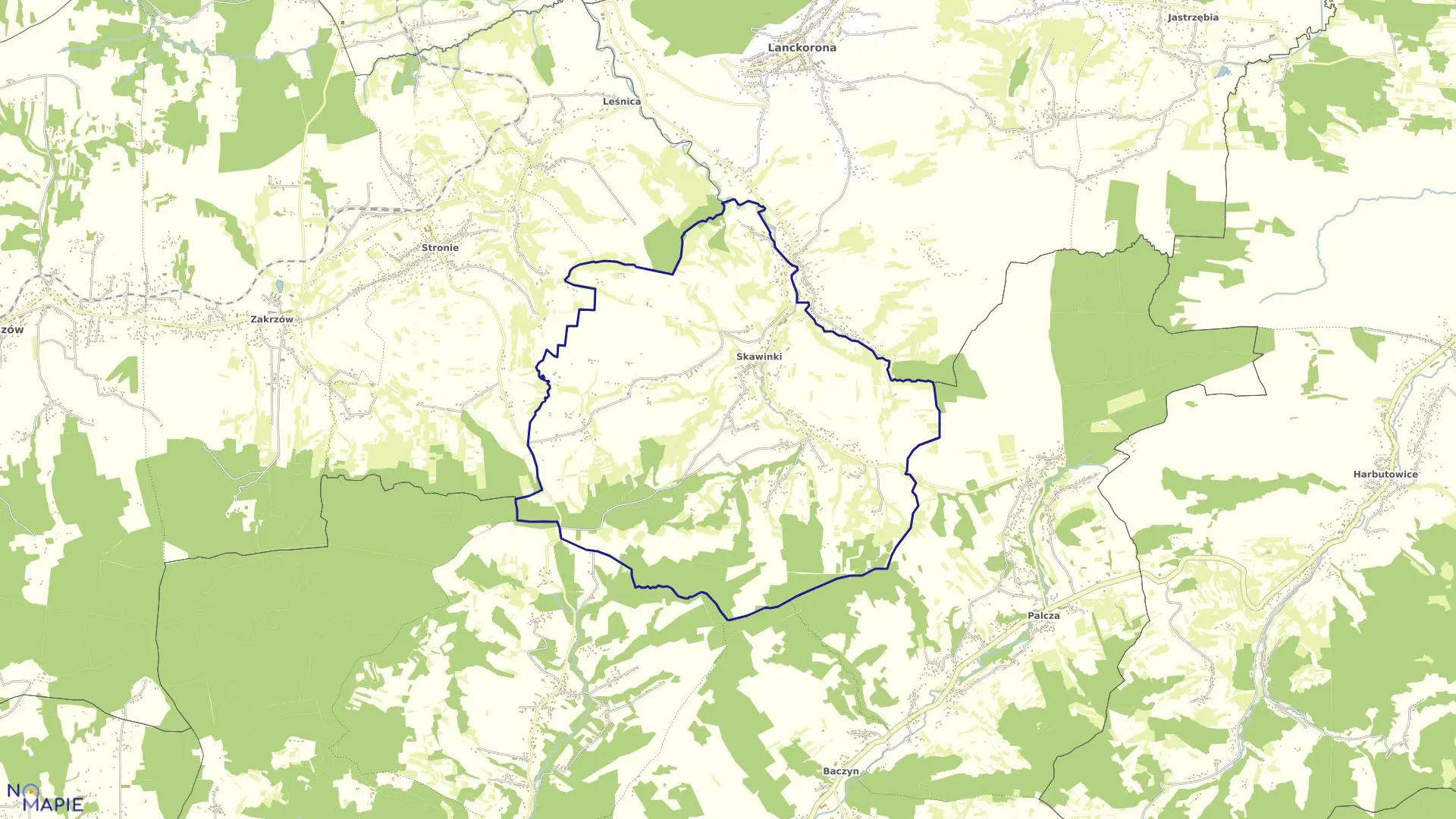 Mapa obrębu SKAWINKI w gminie Lanckorona